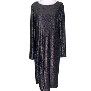 White House Black Market Dress Size 16 Elegant Black Sequin Long Sleeve V-Back